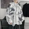 Camisa marca trendy ins masculina outono solta casual estampada manga longa estilo Hong Kong estilo japonês casaco moderno versátil moderno
