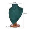 Soporte de Exhibición para Collares de Madera Maciza Color Nogal, Maniquí de Cuello, Soporte para Colgantes y Joyería, Soporte para Joyería de Cuello de Retrato, Superficie de Terciopelo de Cuero, Blanco y Negro