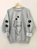 Moletom com Estampa de Gatinho Kawaii Feminino Lã Manga Longa Roupa Esportiva Moda Quente Conjunto de Agasalho Básico Composto
