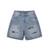 Vestido de Verano Sureño 2025 Nuevo Verano Estilo Japonés Shorts de Mezclilla Azul Claro con Cortes Ondulados y Agujero Pantalones Anchos Retro Unisex para Hombres