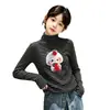 Otoño Invierno Casual Niños Bebé Elegante de Moda Niñas Camiseta de Terciopelo de Manga Larga Niños Medianos y Grandes Camiseta Base Rayada