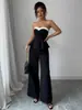Amazon Transfronterizo Ropa de Mujer 2025 Nuevo Estilo Primavera y Verano Vacaciones Europeo y Americano Elegante Empalme Hombros Descubiertos Chaleco Pantalones de Pierna Ancha Conjunto