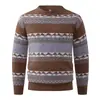 Coleção nova de outono e inverno transfronteiriça: suéter de tricô masculino estiloso e casual com gola redonda e padrão jacquard, perfeito como uma camada base quente