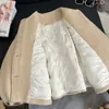 Casaco de inverno de lã, cor sólida, manga longa, ajuste regular, espesso e acolchoado, jaqueta curta elegante e chique