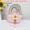 Cesta Portátil Arco-Íris Infantil Feita à Mão para Jardim de Infância, Lanches de Bebê, Brinquedos, Lenços Umedecidos, Chaves, Cesta de Armazenamento Colorida Trançada