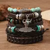 Pulsera Bohemia Retro Europea de Cuero Personalizada de Venta Caliente Pulsera de Cuero Tejido Multicapa Pulsera Retro Apilable para Hombres