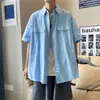 Camisa de manga corta de dos piezas falsa de verano para hombre, chaqueta informal de estilo coreano, combina con todo, estilo Hong Kong, con forro de herramientas de manga corta.