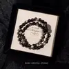 Novo Estilo Chinês Pulseira da Sorte Pixiu de Obsidiana Prateada Natural Duplo Círculo Empilhado Estilo Casal Homens e Mulheres Pulseira Estilo Chinês Venda por Atacado