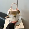 Bolsa Cilíndrica Estampada da Moda para Mulheres, Nova Bolsa de Mão Estilo Coreano Primavera 2026, Bolsa Saco, Bolsa de Ombro Transversal Estilosa