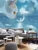 Fondo de pared de TV de gato de dibujos animados papel tapiz habitación infantil dormitorio mesita de noche sofá pared de fondo tela mural 3D tienda de mascotas