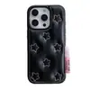 Capa de Celular Bordada Coração e Estrela Estilo Coreano Adequada para Apple 16/17 Pro Max, Capa Protetora de Couro Estilo Ins