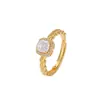 Anillo Cuadrado de Moissanita con Espiga de Trigo de Plata de Ley S925 de Yuebao Jewelry, Anillo Elegante Ajustable de Nicho de Lujo Ligero al por Mayor