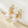Brincos de Pérola Simples e Versáteis para Mulheres, Brincos Pendentes de Cobre Banhado a Ouro Real de Alta Qualidade Franceses, Brincos para o Dia a Dia para Mulheres
