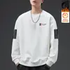Moletom com forro de fleece masculino, estilo outono e inverno, gola redonda, manga longa, corte solto, top casual versátil, sem capuz