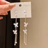 Pendientes de Aguja de Plata Estilo Lujo Ligero Zircón Gota de Agua Lazo Borla Simples de Moda Exquisitos Pendientes de Botón Accesorios de Oreja Elegantes de Gama Alta