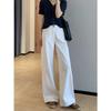 Estilo Old Money Refrescante Sarja de Linho e Algodão Calça Foice Cintura Alta Emagrecedora Perna Larga Jeans Fino Feminino 25 Verão Y0416W