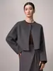 ED House Abrigo de Cachemira de Seda de Alto Brillo para Mujer, Cárdigan Corto Minimalista de Cuello Redondo, Ropa de Abrigo para Commute de Otoño e Invierno