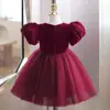 Vestido de Cumpleaños de Un Año para Niña, Moda de Verano para Bebé Niña, Vestido de Princesa Burdeos para Niña Pequeña con Gasa Esponjosa