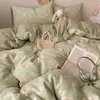 Juego de Ropa de Cama de Algodón Grado Madre y Bebé Clase A de Cuatro Piezas Sábana de Cama 100% Algodón Funda Nórdica Funda de Almohada Faldón de Cama Juego de Tres Piezas para Dormitorio de Estudiante 4