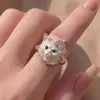 Anillo de Gatito Lindo con Diseño Exquisito y Divertido, Acabado Cepillado, Adorable Temática de Mascotas, Dulce Regalo para Novia o Mejor Amiga, Anillo para Mujeres