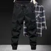Calças Cargo de Trabalho de Verão Masculinas Tendência Calças Jogger Largas Casuais Longas Estilo Coreano Calças Cropped Tendência Masculinas
