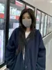 Chaqueta de otoño con capucha y cremallera, gris, elegante, de corte holgado para mujer, sudadera tipo cárdigan fina, estilo coreano, minimalista, relajada