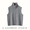 Chaleco de cuello alto con media cremallera para mujer, suéter sin mangas de cachemir con trenzado completo, top tipo chaleco en capas
