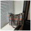 Bolso de hombro tipo tote de paja tejida a rayas arcoíris de gran capacidad para vacaciones, moda de ciudad, verano, playa, para mujer