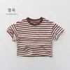 Camiseta de Manga Corta a Rayas para Niños 2026 Verano Versión Coreana Niños y Niñas Cuello Redondo Superior Bebé Versátil Casual Camiseta Venta al por Mayor