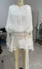 Vestido de Chiffon Plissado Estilo Francês Transfronteiriço com Amarração na Cintura e Mangas Bufantes Design com Fita Estilo Festa para Mulheres Vestido Curto de Verão