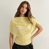 Estilo europeo y americano más vendido transfronterizo para mujer, nuevo top corto de moda de color liso, cuello de bufanda, sin mangas, ajuste ceñido
