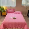 Manta acolchada de algodón puro para cama, color liso, con volantes, algodón lavado, funda de edredón de algodón puro, funda de almohada, manta acolchada para cama