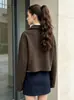 Abrigo de lana marrón de moda transfronterizo para mujer, otoño e invierno 2026, abrigo de lana simple casual holgado con un diseño elegante para mujer