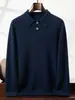 Otoño e Invierno Nuevo Punto de Siete Agujas Doble Hilo Engrosado Polo para Hombre Cachemira Tejido Color Sólido Business Casual Tejido Punto