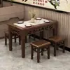 Juego de Mesa y Sillas para Barra de Bocadillos de Madera Maciza, Mesa Rectangular de Comida Rápida para Restaurantes, Mesa Comercial para Comedor, Barbacoa Carbonizada, Mesa para Hot Pot