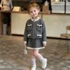 Conjunto de suéter para niña, nuevo estilo otoño/invierno, con diseño de doble botonadura con bolsillos, vestido de punto, moderno vestido de princesa estilo coreano para bebés
