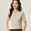 Deslocamento e Dia a Dia! Novo Tricô de Lã para Mulheres, Cor Sólida, Manga Curta, Gola Polo, Fio Yangzi Fino