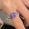 Anillo de Diamante Rosa Octogonal Corte Milenio Flor de Rosa de Moda para Mujer, Transmisión en Vivo Popular, Anillo de Flor de Rosa Incrustado con Diamante de Alto Carbono de Lujo Ligero