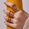 Anillo Abierto Geométrico Hueco de Acero Inoxidable Set, Diseño Compacto Estilo Francés, Anillo de Dedo Bestseller Transfronterizo, Estilo Minimalista Fresco