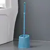 Escova de Limpeza de Banheiro Plástica Moderna com o Mesmo Design, Multifuncional, Sem Cantos Cegos, Escova Doméstica de Cerdas Macias com Cabo Longo e Base, Kit de Escovas