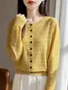 Cárdigan de Punto para Mujer con Cuello Redondo, Manga Larga, Color Sólido, Lana de Punto Fino, Holgado, Nuevo Diseño Hueco, Primavera Otoño 2026