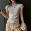 Camiseta de Punto de Manga Corta con Cuello Alto de Temperamento Estilo Coreano para Mujer Verano 2026 Nueva Parte Superior Versátil Adelgazante Favorecedora de Hombro Normal