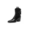 Botines Cortos de Tacón Grueso con Punta Aguda de Comercio Exterior Transfronterizo Estilo Retro para Mujer Botines de Tacón Alto Botas Chelsea de Piel de Oveja Agarradas a Mano Botas Martin de Lujo Ligero Modernos