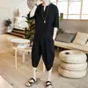 Terno de Linho Masculino Estilo Chinês Masculino 2022 Novo Verão Algodão e Linho Manga Curta Camiseta Verão Masculino Camiseta Tang