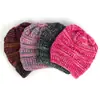 Gorro de lana para mujer, coleta, tejido, color, hilo variado, hilo de color, otoño e invierno europeo y americano, gorro pullover multicolor, gorro de copa hueca, transfronterizo