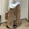Pijama Solto de Veludo Ilha Estampa de Leopardo de Alta Qualidade para Mulheres Outono e Inverno Calças Casuais Espessas Quentes Calças de Casa Bolsos Duplos