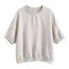 Camiseta de algodão e linho tamanho grande 135g, tecido canelado 21 fios + material de algodão e linho lavado 135g em branco e vermelho-laranja