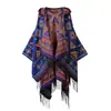 Chal de Punto Vintage con Borlas, Estilo Étnico Floral Colorido, con Capucha, para Mujer, para Viajes en Primavera y Otoño