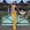 2026 Nuevo Modelo Flor de Camelia Amarilla Jengibre Tridimensional Estampado Floral Adelgazante Sexy Sin Tirantes Conjunto de Bikini de Dos Piezas para Vacaciones en la Isla