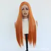 Venda direta do fabricante: peruca de renda laranja 13*4 front lace cabelo liso longo peruca de fibra sintética de alta temperatura